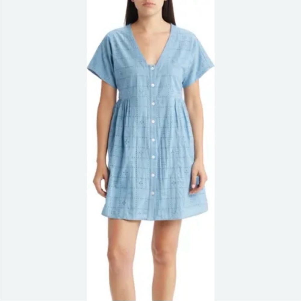 Madewell Light Blue Eyelet Button-Front Mini Dress - Picture 2 of 2